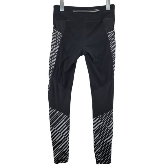 Athleta Leggings Black Silver Stripe Size XS Hip Pockets Reflective Details - Picture 3 of 10